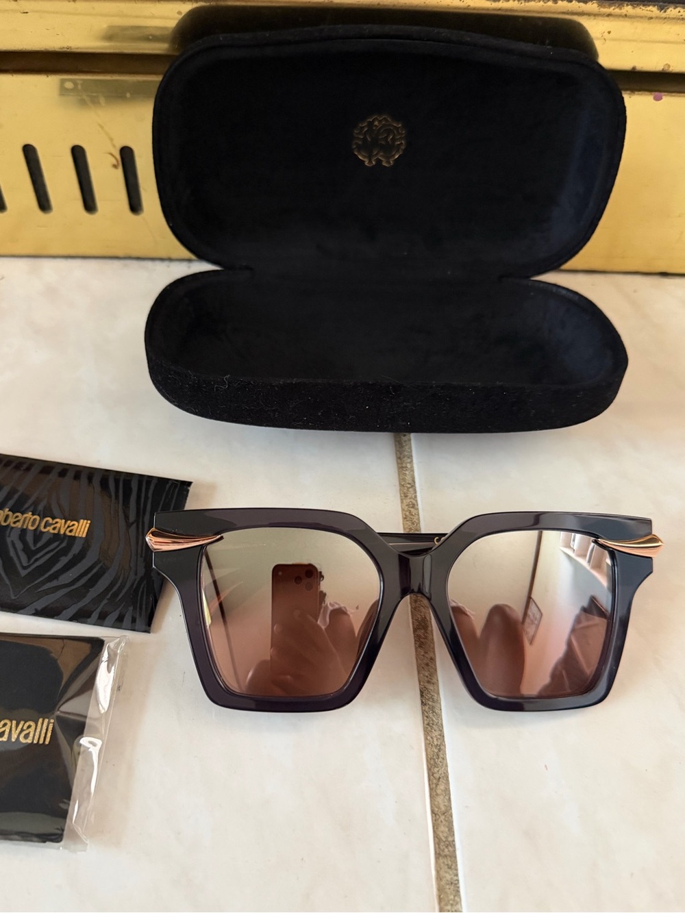 Roberto Cavalli Women's gold pinkish Gradient Square Sunglasses